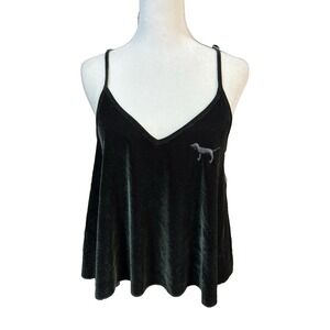 Victoria's Secret PINK Black‎ Velvet Cami Tank Top Size Oversized Medium Y2K